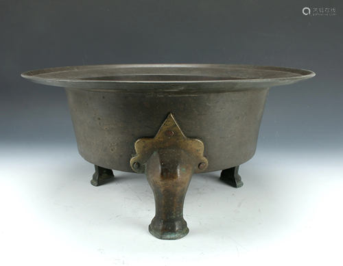 LARGE ROUND BRONZE TRIPOD CENSER