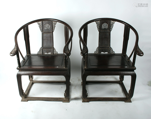 PAIR OF HORSESHOE BACK ZITAN CHAIRS