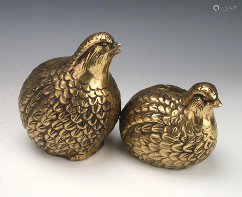 2 VINTAGE MCM 1960S SHINY BRASS QUAILS