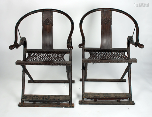 PAIR OF CHINESE ZITAN FOLDING CHAIRS