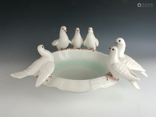 VINTAGE ITALIAN MAJOLICA BIRD BATH BOWL …