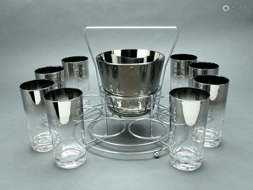 VINTAGE SET SILVER SMOKE GLASSES ICE BUCKET…