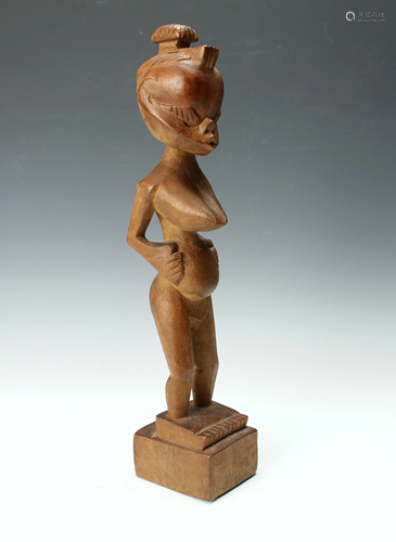 CARVED WOODEN STANDING FERTILITY FIGURE