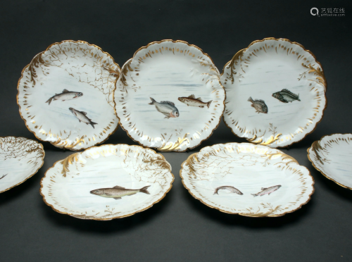 M R LIMOGES HAND PAINTED FISH PLATES