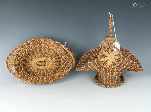 2 HAND WOVEN PINE NEEDLE BASKETS