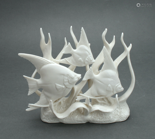 WHITE PORCELAIN ANGELFISH SCULPTURE