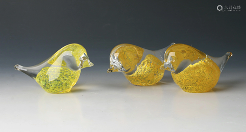 3 HAND BLOWN GLASS BIRDS RANDSFJORDGLASS MCM