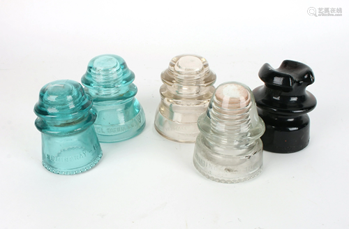 LOT OF 5 GLASS INSULATORS