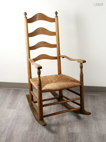 FINE RATTAN LADDER BACK ROCKER WITH RUSH SEAT