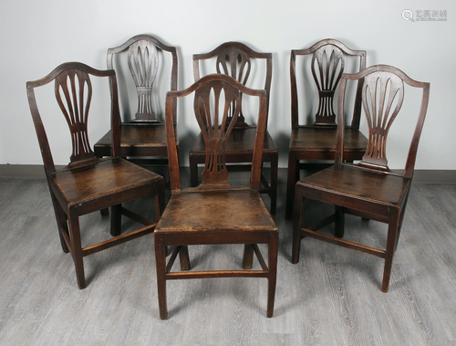 6 PIERCED BACK OAK DINING CHAIRS