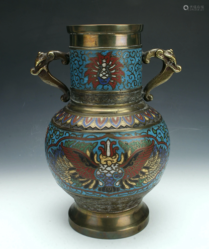 JAPANESE CLOISONNE HANDLED URN