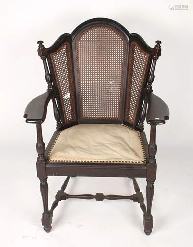 VICTORIAN CANE BACK LIBRARY ARM CHAIR