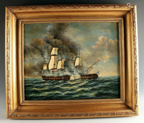 OIL PAINTING OF USS CONSTITUTION & HMS GUER…