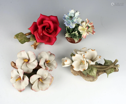 4 CAPODIMONTE PORCELAIN FLOWER GROUPI…