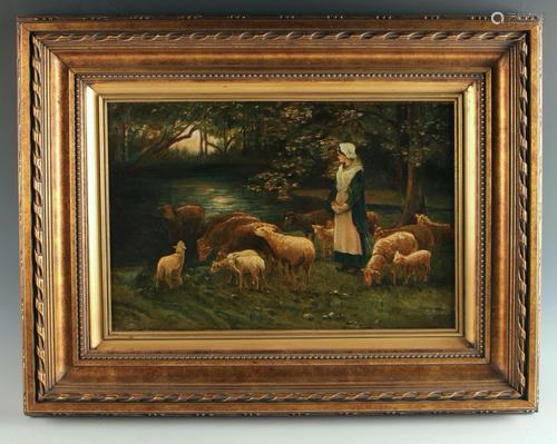 M. RIEBEL SHEPHERDESS PAINTING