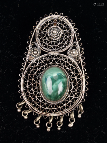 STERLING FILIGREE PENDANT PIN WITH GREEN …