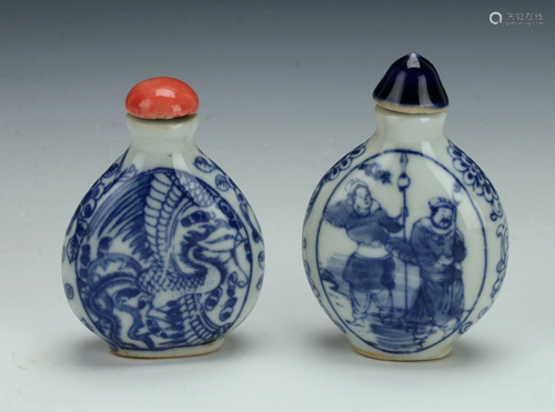 2 BLUE & WHITE SNUFF BOTTLES