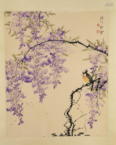 SCROLL A BIRD AMONG WISTERIA