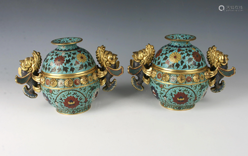 TWO LIDDED CLOISONNE JARS