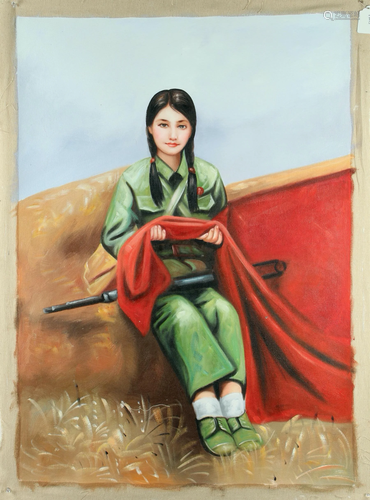 REVOLUTIONARY GIRL HOLDING A FLAG ON CANVAS