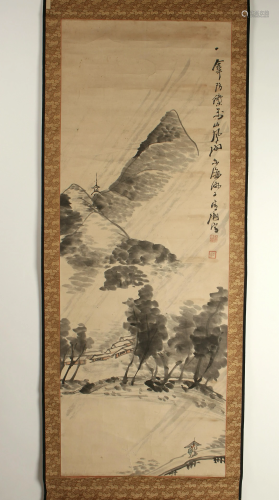 JAPANESE MOUNTAIN LANDSCAPE SCROLL C. 1919