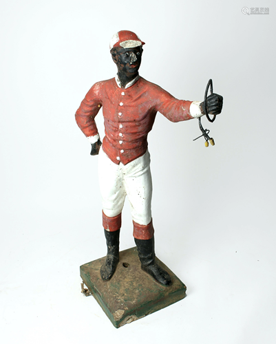 PAINTED CEMENT LAWN JOCKEY