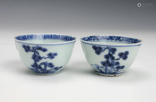 PAIR SMALL 18TH C PORCELAIN BLUE & WHITE TE…