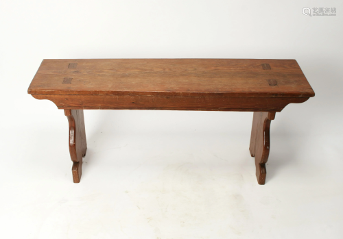 CARVED FARMHOUSE STYLE WOODEN BENCH