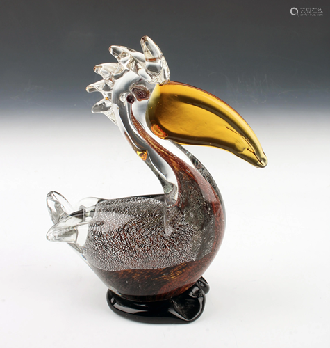 CHARMING ART GLASS PELICAN SILVER FOIL