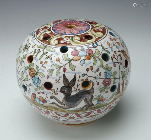 PORTUGUESE MAJOLICA ROUND PORCELAIN VASE