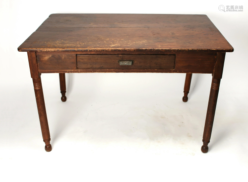 WOODEN FARM TABLE WITH DRAWER