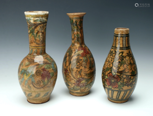 3 MIDDLE EASTERN BROWN CRAQUELURE VASES