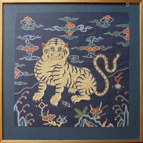 Chinese Kesi Woven Silk Panel Of A Tiger
