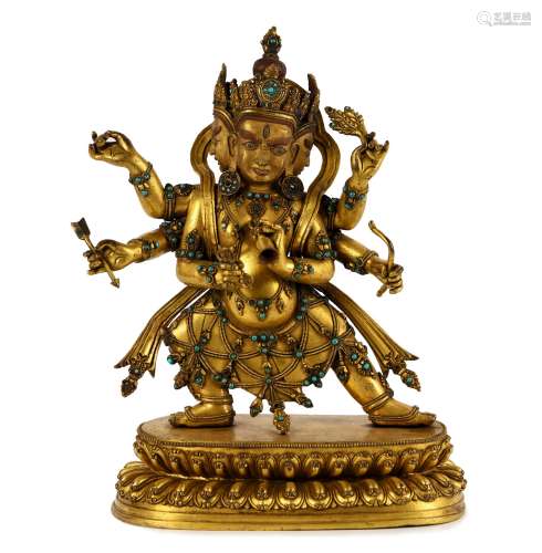 Gilt Bronze Three Faced Six Armed Mahakala