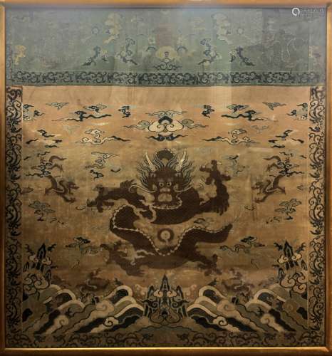 Large Chinese Embroidered Silk Dragon Panel