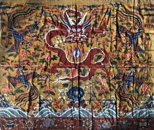 Chinese Embroidered Silk Dragon and Phoenix  Panel