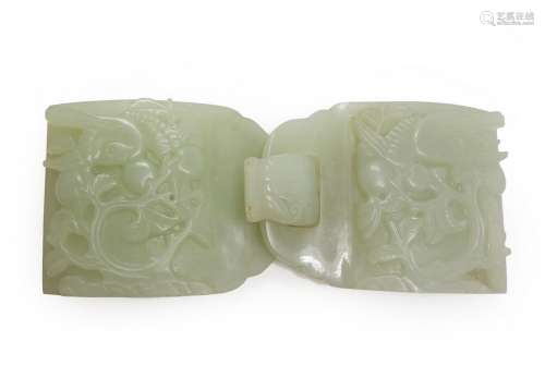Carved White Celadon Jade Belt Hook