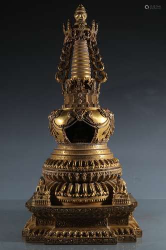 Finely Cast Gilt Bronze Stupa