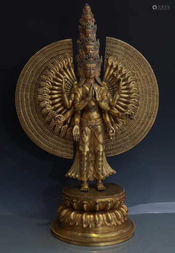 Very Large Exquisitely Cast Gilt Bronze Avalokiteshvara