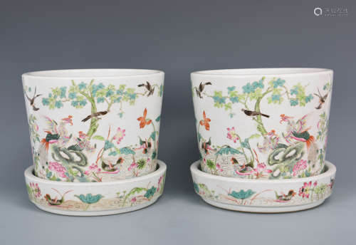 Pair of Chinese Porcelain Planters with Mark