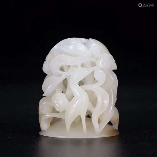 Chinese  Pierce Carved White Jade Bird