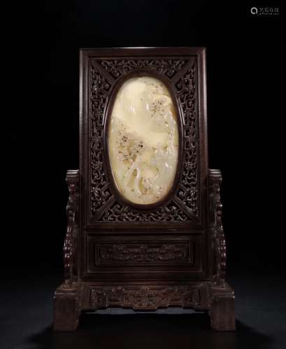 Carved Jade Panel Table Screen
