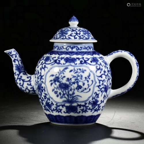 Chinese Blue and White  Porcelain Tea Pot With Mark