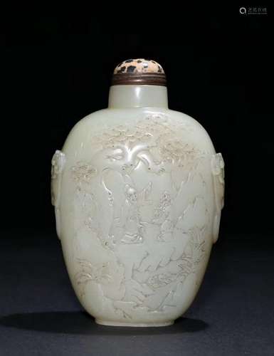 Carved White Jade Snuff Bottle