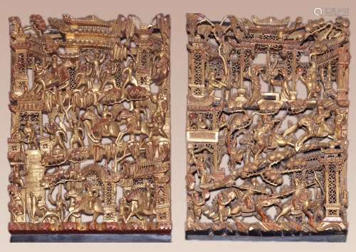 Pair Of Carved Wood Panels