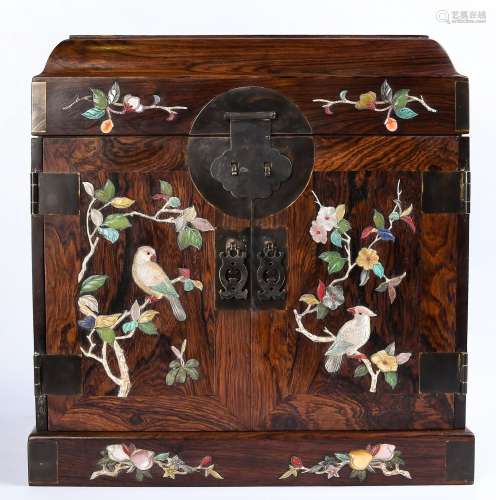 Chinese Inlaid Hard Stone Wood Cabinet With Draws