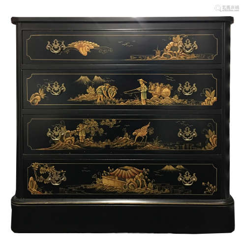 Pair of Black Lacquered Asian Style Dresser, No Reserve