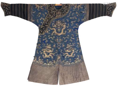 Blue Silk With Gold Embroidered Dragon Robe