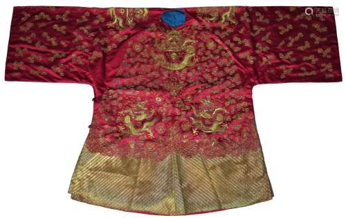 Red Silk With Gold Embroidered Dragon Robe