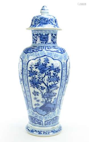 Large Kangxi Blue and White Porcelain Covered Vase